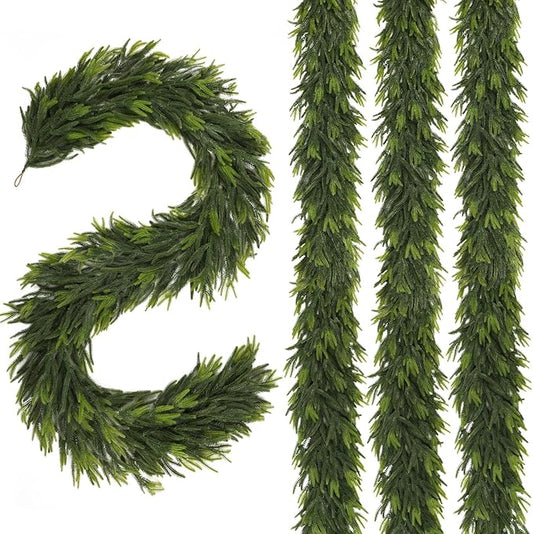 N&T NIETING 6FT Christmas Norfolk Pine Garland Real Touch Pine Artificial Garlands Faux Greenery Garland Winter Christmas Garland for Table Mantle Holiday Indoor Outdoor Xmas Decorations (4 Pcs)