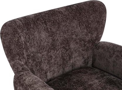 Christopher Knight Home Lindy Wingback Accent Chair, Upholstered Armchair with Rounded Wooden Legs, Curved Backrest Single Sofa, Soft Cushion Seating, Comfy Lounge Chair for Living Room, Dark Brown