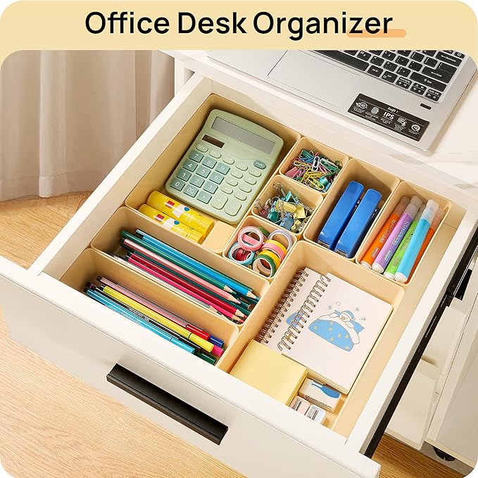 Vtopmart 25 PCS Plastic Drawer Organizers Set, 4-Size Versatile Bathroom and Vanity Drawer Organizer, Storage Bins for Makeup, Bedroom, Kitchen Gadgets Utensils and Office