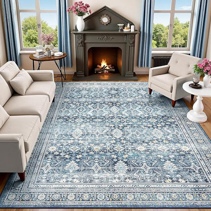 Lofus 8x10 Area Rug for Living Room,Blue Washable Area Rugs with Non-Slip Backing,Soft Boho Carpets for Bedroom Dining Room Home Office Indoor Nursery