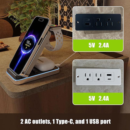 Fluted Night Stand with Charging Station, 22" Tall END Table with 2 Large Storage Drawers and 2 Widened Reinforced Legs, Modern Bedside Table for Bedroom, Living Room, Natural Oak