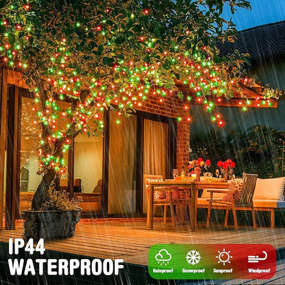 JMEXSUSS Connectable Red and Green Christmas Lights, 8 Modes 100 LED Twinkle String Lights Indoor, Clear Wire Plug-in String Lights Outdoor Waterproof