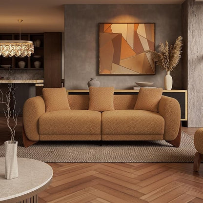 Morden Fort 3 Piece Boucle Sofa Set, Modern Upholstered Couch Set Durable Comfy Boucle Pet-Friendly, ArmlessChair & Arm Chair & 3-Seater Sofas Set for Living Room Bedroom Apartment, Toffee Orange