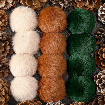 Gejoy 12 Pcs Furry Christmas Ball Ornaments for Xmas Tree Green Brown White Christmas Hanging Decorations Soft Faux Fur Pom Pom Ball Ornaments for Party Supplies Fireplace Mantel Home Wall Decor