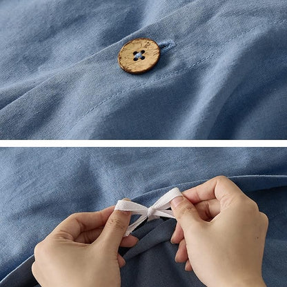 Bedsure Linen Duvet Cover King Size - Linen Cotton Blend Bedding Set, Soft & Cozy, 3 Pieces, 1 Duvet Cover 104x90 and 2 Pillowcases, Foggy Blue Color Cooling Bedding, Comforter Sold Separately