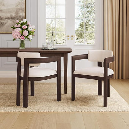 Christopher Knight Home Falcon Fabric Upholstered Dining Chairs Set of 2, Modern Wooden Dining Curved Backrest Kitchen Side Chair, Living Room for Extra Seat, Walnut+Beige