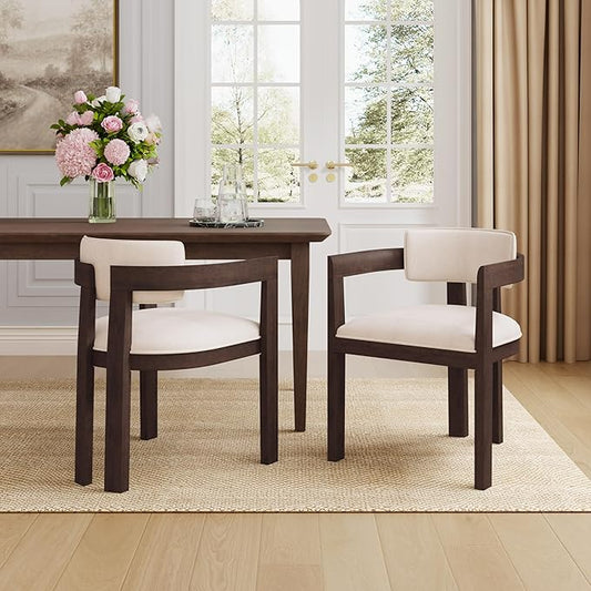 Christopher Knight Home Falcon Fabric Upholstered Dining Chairs Set of 2, Modern Wooden Dining Curved Backrest Kitchen Side Chair, Living Room for Extra Seat, Walnut+Beige