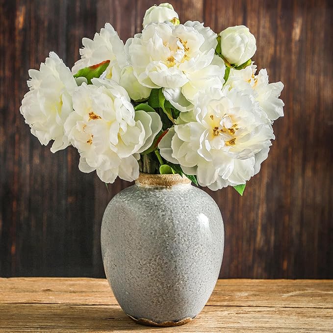 Ceramic Vintage Vase, Flower Rustic Vase Decorative Chinoiserie Decor Rustic Farmhouse Retro Floral Vases for Table Bookshelf Mantel Kitchen Living Room Office - 7.8inch Gray