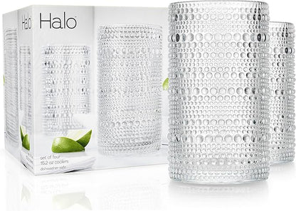 Glaver's Hobnail Drinking Glasses, Set of 4 Clear Vintage Beaded Glass Cups, 15 Oz. Cocktail Drinking Glassware Set, For Water Juice, Smoothies. Home, Dinner, Bar uses.