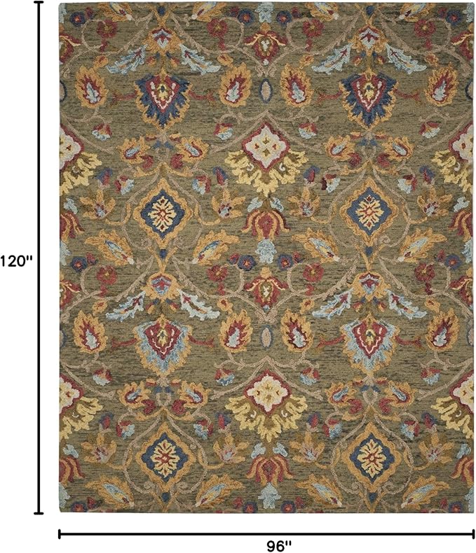 SAFAVIEH Blossom Collection Area Rug - 8' x 10', Green & Multi, Handmade Wool, Ideal for High Traffic Areas in Living Room, Bedroom (BLM402B)