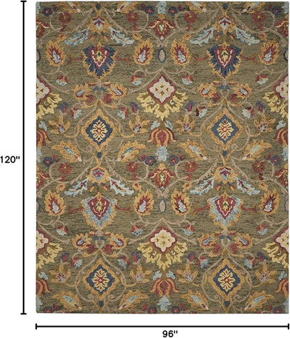 SAFAVIEH Blossom Collection Area Rug - 8' x 10', Green & Multi, Handmade Wool, Ideal for High Traffic Areas in Living Room, Bedroom (BLM402B)