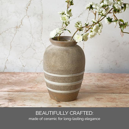 Mikasa Textured Stripe Ceramic Vase, 6.89x6.89x10.04