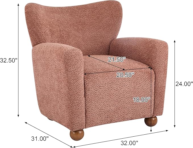 Christopher Knight Home Lindy Wingback Accent Chair, Upholstered Armchair with Rounded Wooden Legs, Curved Backrest Single Sofa, Soft Cushion Seating, Comfy Lounge Chair for Living Room, Dusty Coral