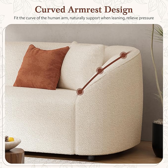 Christopher Knight Home Sabbo 87.50" Boucle Upholstered Couch, Oversized 2 Seater Sofa, Curved Soft Seating Lounge Sofa Chair, Cozy Loveseat with Armrest, Reading Sofa for Living Room Home Rest, Beige