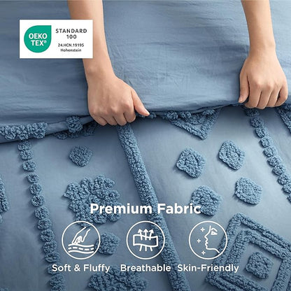 Bedsure King Size Comforter Set - Grayish Blue Tufted Boho Bed Set, Farmhouse Shabby Chic Embroidery Bedding for All Seasons, 3 Pieces, 1 Soft Jacquard King Comforter and 2 Pillow Shams