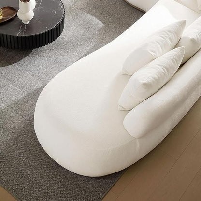 WILLIAMSPACE 134.63" Oversize Curved Sofa Cloud Couch with Round Chaise, Modern Upholstered Curved Sectional Sofa Couch with 6 Pillows for Living Room, No Assembly (Left-Facing,Cream White)