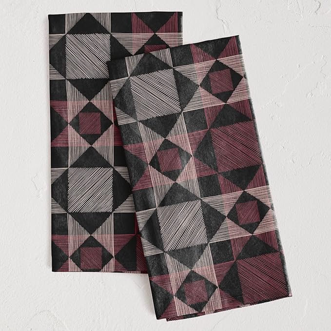 Minted Sketched Quilt Tea Towels Cotton Kitchen Towels Decorative with Hanging Loop Set of 2