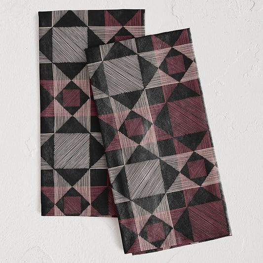 Minted Sketched Quilt Tea Towels Cotton Kitchen Towels Decorative with Hanging Loop Set of 2
