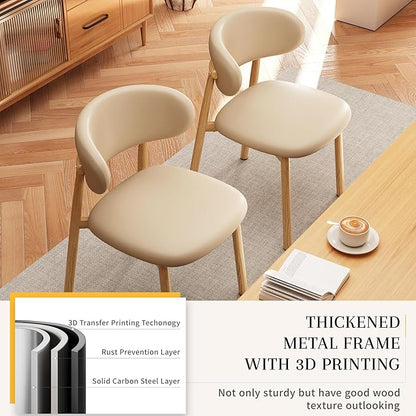 Kitchen Dining Chairs Set of 2 Modern Upholstered Leather Farmhouse Dining Room Chair with Metal Legs, Original/Khaki