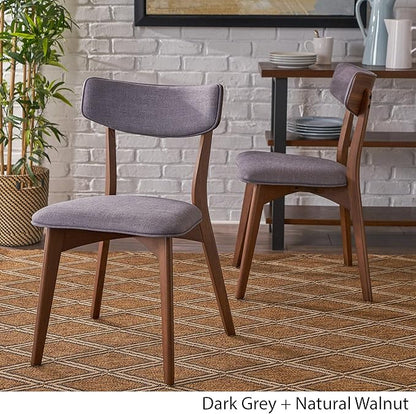 Christopher Knight Home Abrielle Mid-Century Modern Fabric Dining Chairs with Natural Walnut Finished Rubberwood Frame, 2-Pcs Set, Dark Grey / Natural Walnut