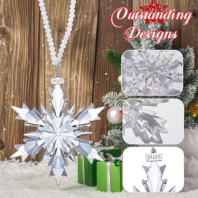 2025 Annual Edition Snowflake Clear Crystal Christmas Ornament, Snowflake Ornaments Display Winter Home Décor Christmas Decor Gift(Clear)