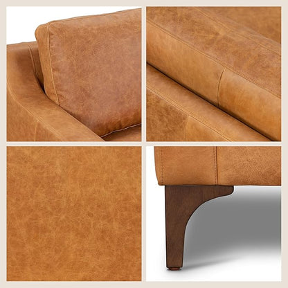 Poly & Bark Sorrento Leather Couch - 86 Inch Sofa - Full-Grain Leather Sofa for Living Room with Feather Down Topper - Living Room Couch - Pure Aniline Vintage Italian Leather in Cognac Tan