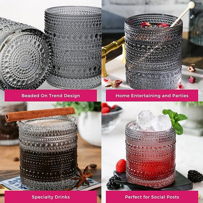 Kate Aspen Hobnail Beaded Drinking Glasses Vintage Glassware Set | Cocktail Glass Set, Juice Glass, Water Cups | Makes A Great Hostess Gift, Gift for Newlyweds (Smoke Grey)