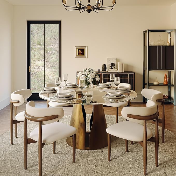 POVISON 60" Glass Round Dining Table for 6, Modern Dining Table 59" Dining Room Table, Round Glass Tabletop with Solid Bronze Carbon Steel Base for Kitchen (Table Only)