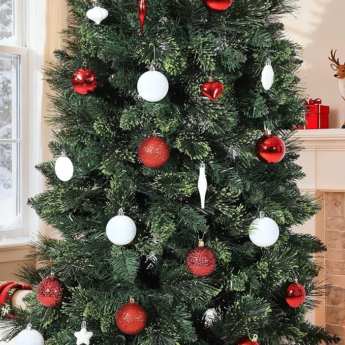 72 Pcs Shatterproof Christmas Balls Ornaments for Outdoor Use，Elegant Red and White Christmas Yard Decorations Outdoor with Hanging Loops，A Set of Christmas Tree Decoration for Home, Wedding, Party