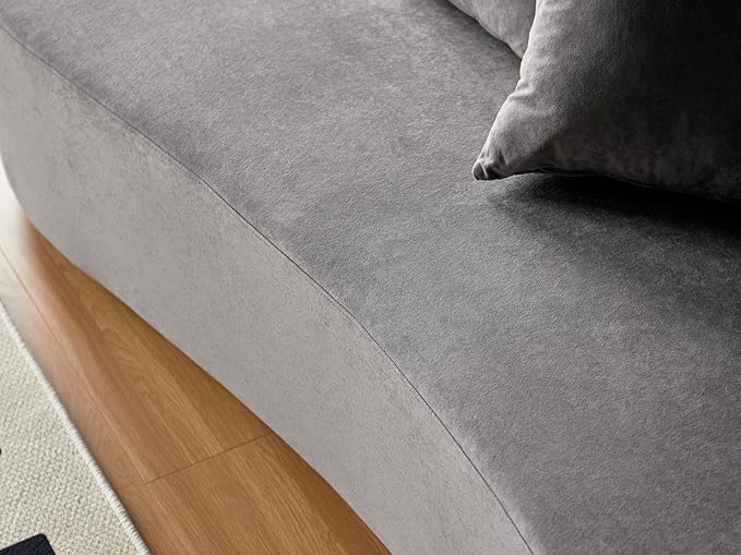 90" Curved Sofa with Throw Pillows, 4 Seater Luxury Velvet Couch with Half Moon Design and High-Density Foam, Ideal for Modern Living Room, Office & Apartment, Grey