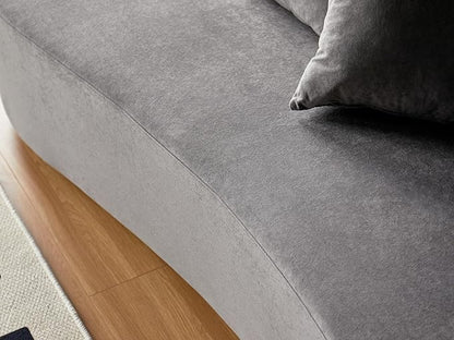 90" Curved Sofa with Throw Pillows, 4 Seater Luxury Velvet Couch with Half Moon Design and High-Density Foam, Ideal for Modern Living Room, Office & Apartment, Grey