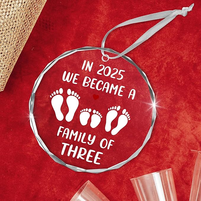 Baby's First Christmas Ornaments 2025 - Glass Christmas Ornaments 2025 for Tree Decorations - Gifts for New Mom Dad Parents Couples, Family of Three, Pregnancy Announcement for Grandparents