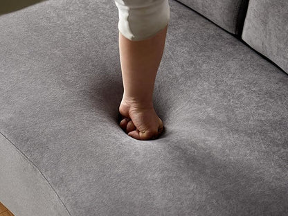 90" Curved Sofa with Throw Pillows, 4 Seater Luxury Velvet Couch with Half Moon Design and High-Density Foam, Ideal for Modern Living Room, Office & Apartment, Grey