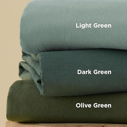 Bedsure Linen Duvet Cover Queen - Linen Cotton Blend Bedding Set, Soft & Cozy, 3 Pieces, 1 Duvet Cover 90x90 Inches and 2 Pillowcases, Dark Green Color Cooling Bedding, Comforter Sold Separately