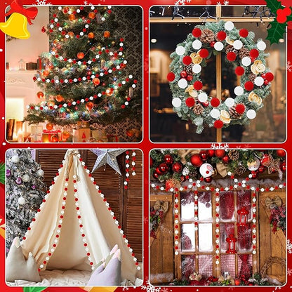 MARFOREVER 4 Pack 26.3 Feet Red and White Christmas Decorations Christmas Pom Pom Garland 30 Balls Xmas Felt Ball Garland for Xmas School Classroom Mantel Wall Home Party Decor Hanging Ornaments