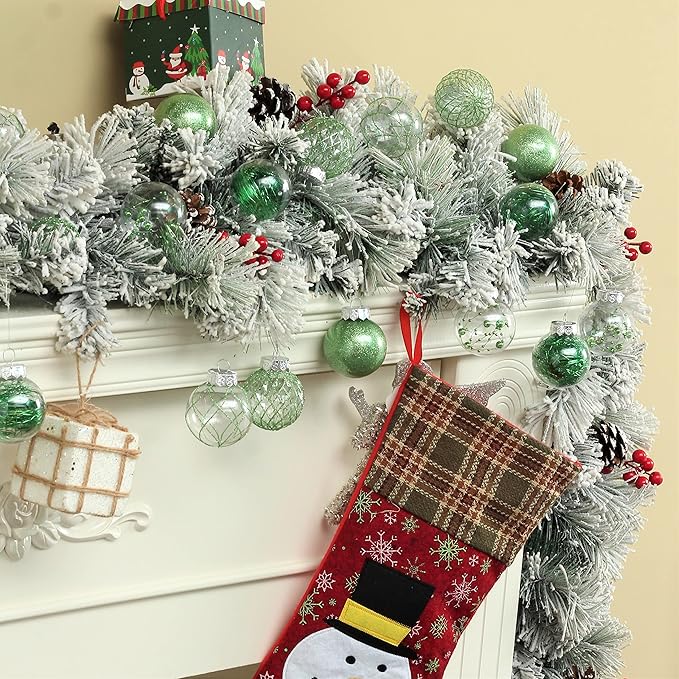 Clear Christmas Ball Ornaments, 30ct Shatterproof Xmas Ball Decorations 2.36 Inch Green Christmas Decorations for Xmas Tree Hanging Decorative Pet Baubles Set for Christmas Party