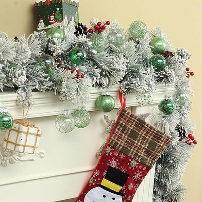 Clear Christmas Ball Ornaments, 30ct Shatterproof Xmas Ball Decorations 2.36 Inch Green Christmas Decorations for Xmas Tree Hanging Decorative Pet Baubles Set for Christmas Party