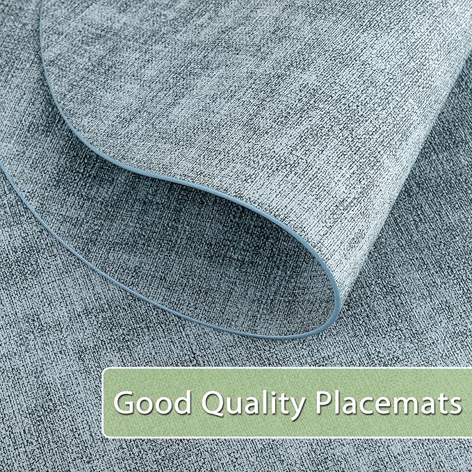 Placemats for Dining Table Set of 8 Non-Slip, Heat Resistant Oval Leather Placemat Double Layer, Waterproof Table Mats Easy to Clean for Kitchen Dining Room Coffee Office Table, Light Blue