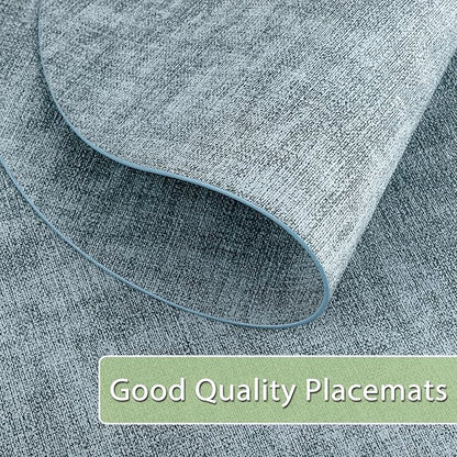 Placemats for Dining Table Set of 8 Non-Slip, Heat Resistant Oval Leather Placemat Double Layer, Waterproof Table Mats Easy to Clean for Kitchen Dining Room Coffee Office Table, Light Blue