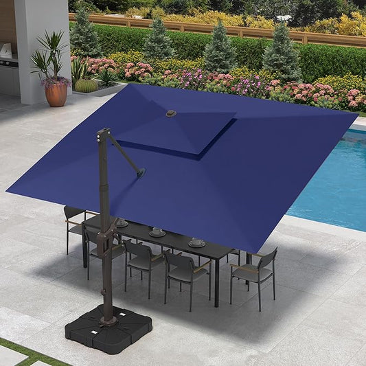 9' X 12' Cantilever Patio Umbrella Outdoor with Base Included Heavy Duty Double Top Windproof Rectangle Offset Umbrellas with 360-degree Rotation for Pool Deck Backyard, Navy