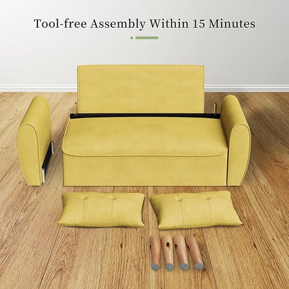 Vongrasig 47" Modern Loveseat Sofa Mid Century Linen 2 Seat Couch Tufted with Back Cushions and Tapered Legs, Yellow