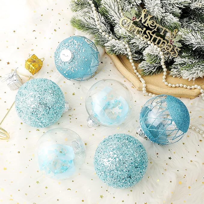 XmasExp Christmas Ball Ornaments Set, Shatterproof Christmastree Decorations,6ct Large Plastic Hanging Ornaments,100mm/4, Blue