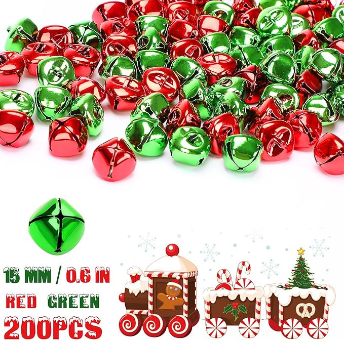 Augshy 200 Pieces Jingle Bells 3/5Inch Craft Bell Bulk for Christmas Home and Pet Decorations Xmas Decor Party Favors Supplies (Red and Green)