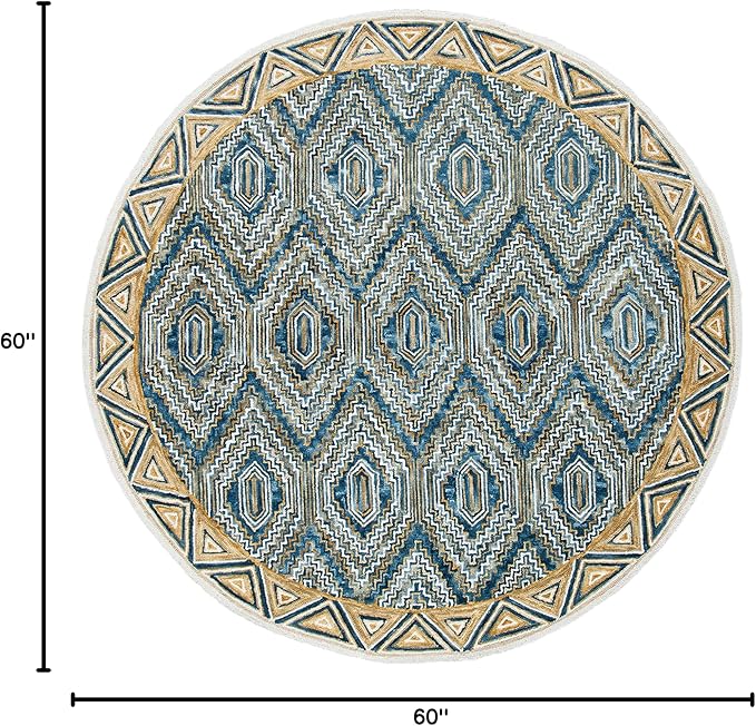 SAFAVIEH Aspen Collection 5' Round Blue/Gold APN822M Handmade Boho Premium Wool Entryway Foyer Living Room Bedroom Kitchen Area Rug
