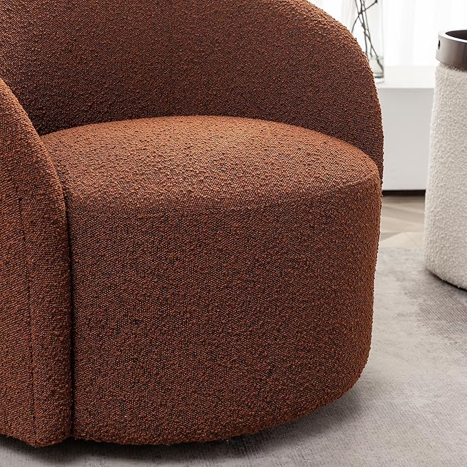 KINWELL 34" W Mid Century Modern Swivel Barrel Chair, Round Upholstered Boucle Swivel Accent Chairs, No Assembly Chair for Living Room Bedroom Reading Apartment Lounge Nursery