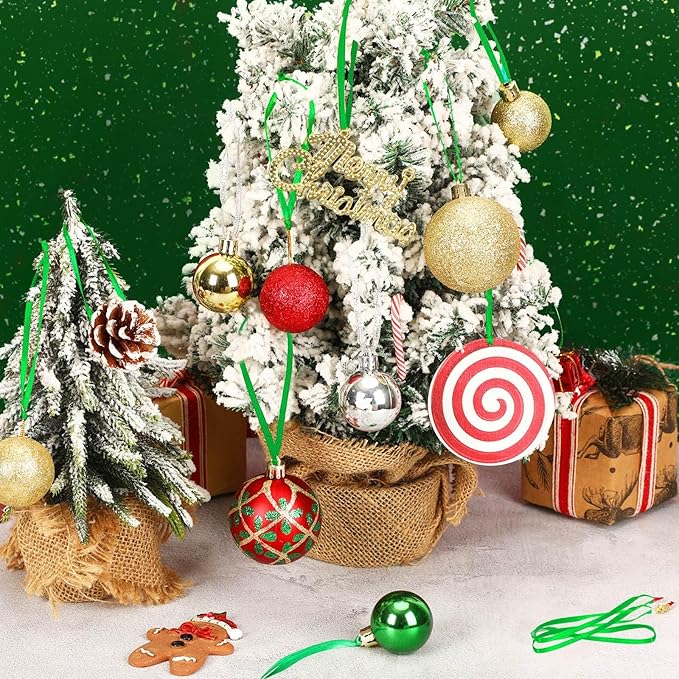 JUNEBRUSHS 300Pcs Christmas Ornament Hangers, Hand Tied String Ties Ornament Loops Thin Ribbon for Ornaments Christmas Tree Hanging Decorations (Green)