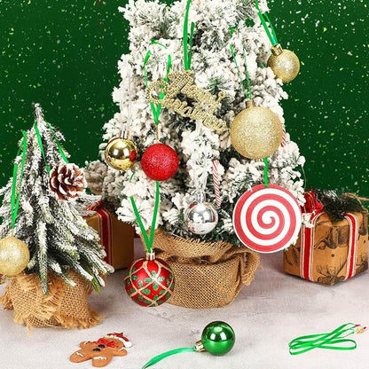 JUNEBRUSHS 300Pcs Christmas Ornament Hangers, Hand Tied String Ties Ornament Loops Thin Ribbon for Ornaments Christmas Tree Hanging Decorations (Green)