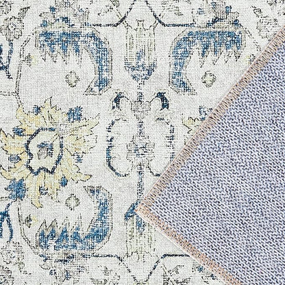 jinchan Vintage Floral Washable Area Rug 5x7 Non-Slip Low Pile Carpet, Blue Multi