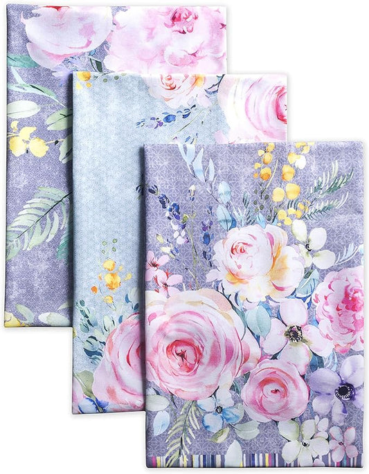 Maison d'Hermine Cotton Dish Towels Absorbent Kitchen Towels Sweet Rose Lavender Set of 3 Spring Summer
