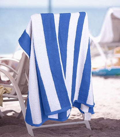 Utopia Towels 4 Pack Cabana Stripe Beach Towel Oversized 100% Ring Spun Cotton Beth Towels Highly Absorbent, Blue